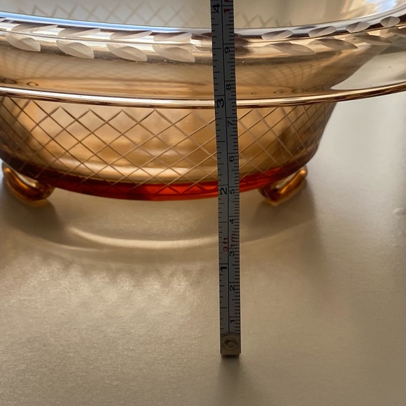 Large Vintage Floral Amber Depression Glass Console Bowl - Picture 4 of 12